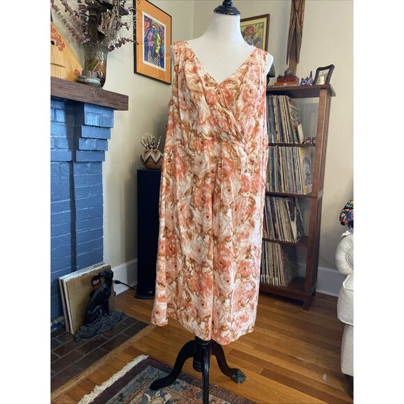 Lands' End Floral Smocked Tank Dress 3X 24W Plus Size Midi V-Neck 100% Cotton - Picture 5 of 11